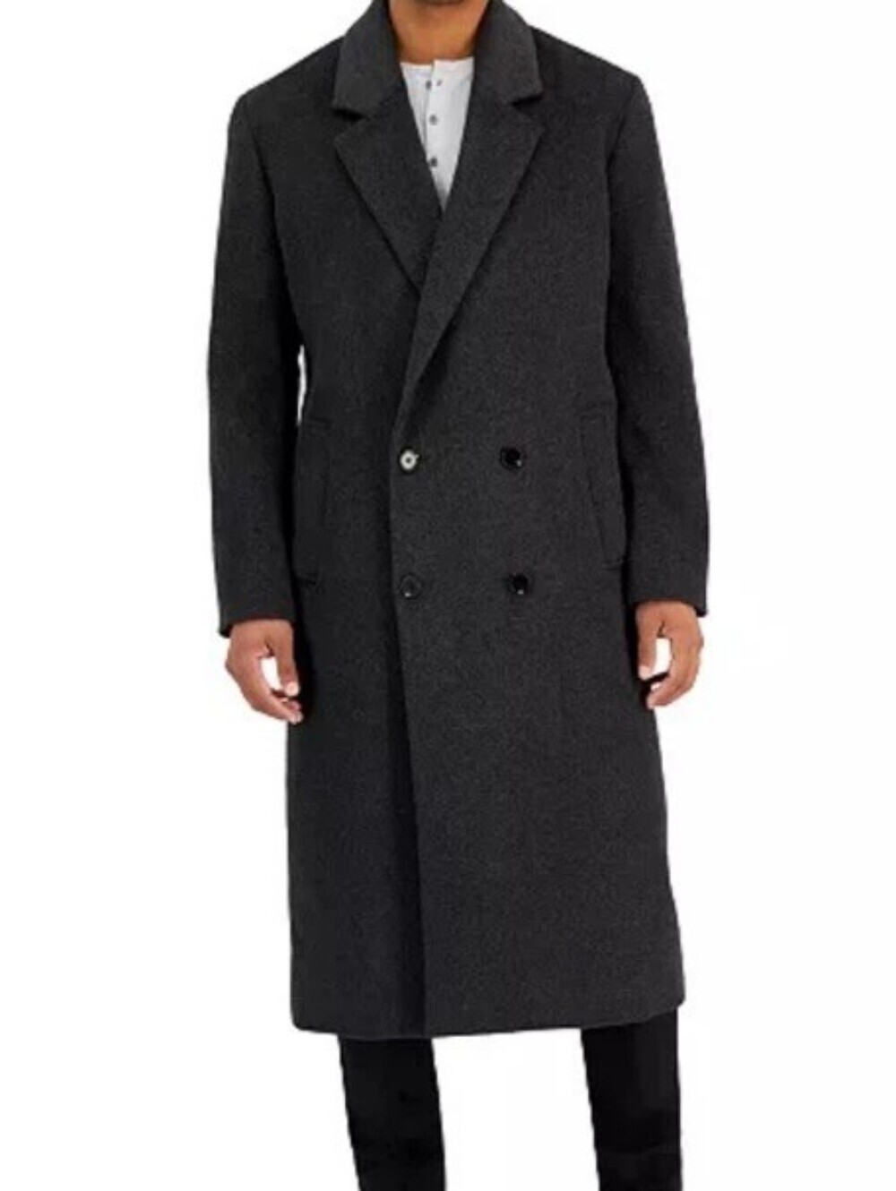 INC International Concepts Men's Double-Breasted Pea Coat in Charcoal